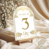 ビンテージ アートデコ ゴールド アーチ ウェディング テーブル ナンバー 招待状