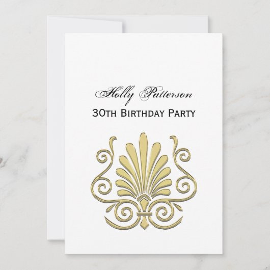 ビンテージ アートデコ ゴールド プルーム アラベスク 招待状 (正面)