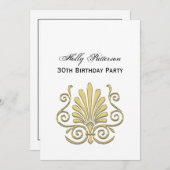 ビンテージ アートデコ ゴールド プルーム アラベスク 招待状 (正面/裏面)
