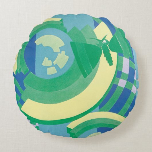 ビンテージ アートデコ ジャズ ポショワール ガーデン バタフライ ラウンドクッション (正面)