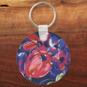 ビンテージ アートデコ フラワーズ、チューリップ フラワーテキスタイル キーホルダー (正面)