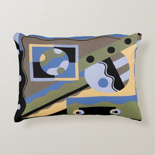 ビンテージ アートデコ ポショワール ジャズ キュビズム パターン アクセントクッション (正面)