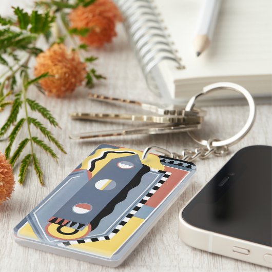 ビンテージ アートデコ ポショワール ジャズ 幾何学模様 キーホルダー (正面右)