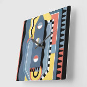 ビンテージ アートデコ ポショワール ジャズ 幾何学模様 スクエア壁時計 (傾斜)