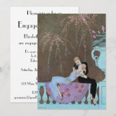 ビンテージ アートデコ ラブ・花火エンゲージメントパーティ 招待状 (正面/裏面)