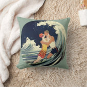 ビンテージ アールデコの恋人たち 海岸の波の中でキス クッション (ブランケット)