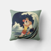 ビンテージ アールデコの恋人たち 海岸の波の中でキス クッション (裏面)