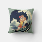 ビンテージ アールデコの恋人たち 海岸の波の中でキス クッション (正面)