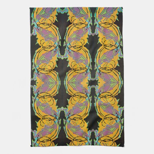 ビンテージ アールデコ ジャズ ポショワール ガーデン トンボ キッチンタオル (縦)