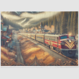 ビンテージ アール・デコ 水彩 鉄道 薄葉紙