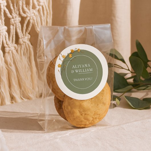 ビンテージ イエロー フローラル エレガント グリーン ラスティック ラウンドシール