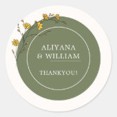 ビンテージ イエロー フローラル エレガント グリーン ラスティック ラウンドシール (正面)