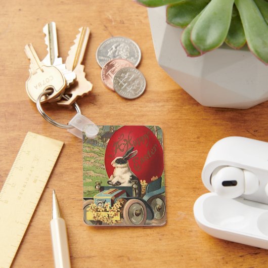 ビンテージ イースターおもしろ、ウサギ 卵 自動車 キーホルダー (デスク)