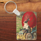 ビンテージ イースターおもしろ、ウサギ 卵 自動車 キーホルダー (正面)