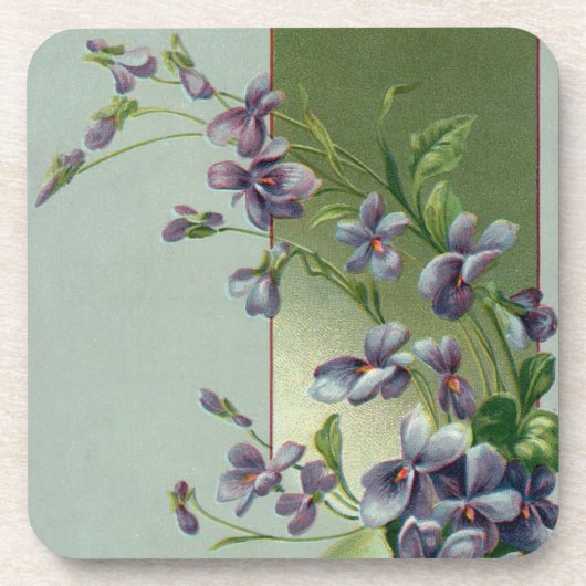 ビンテージ イースターエッグに咲く紫の花 コースター (正面)