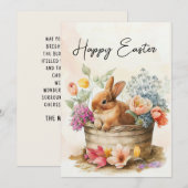 ビンテージ イースターバスケット 花 楽しいイースター シーズンカード (正面/裏面)