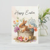 ビンテージ イースターバスケット 花 楽しいイースター シーズンカード (スタンド正面)