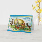 ビンテージ イースターバニー  ウサギ イースターエッグ カード (黄色い花)