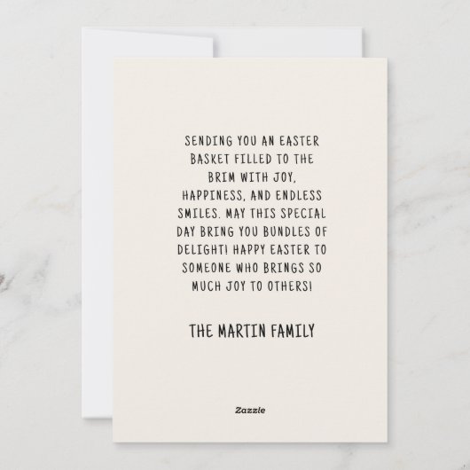 ビンテージ イースターバニー ピンクの花のバスケット 楽しいイースター シーズンカード (裏面)