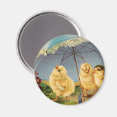 ビンテージ イースター かわいいひよこたち パラソルの下 マグネット (正面/裏面)