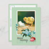 ビンテージ イースター エッグ、ひよこ & 花 ポストカード (正面/裏面)