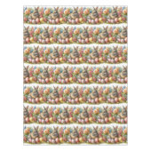 ビンテージ イースター バニー 春の花 テーブルクロス (正面)