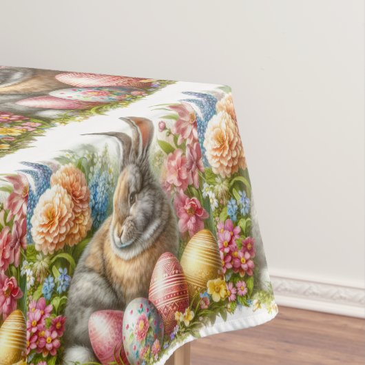 ビンテージ イースター バニー 春の花 テーブルクロス (インサイチュ)