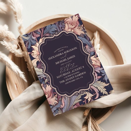 ビンテージ ウィリアム・モリス ラベンダー ウェディング 招待状