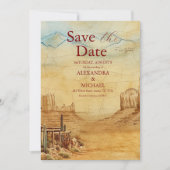 ビンテージ ウェスタン カウボーイ ラスティック カントリー ウェディング セーブザデート (正面)