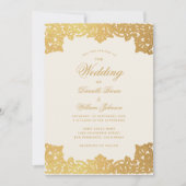 ビンテージ ウェディング ゴールド スクリプト エレガント アンティーク アイボリー 招待状 (正面)