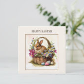 ビンテージ ウサギのバスケット ハッピーイースター 家族名 シーズンカード (スタンド正面)