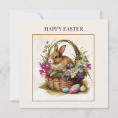 ビンテージ ウサギのバスケット ハッピーイースター 家族名 シーズンカード (正面)
