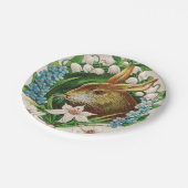 ビンテージ ウサギ フラワー リース イースター グリーティング ペーパープレート (アングル)