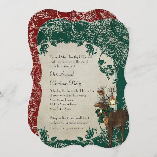 ビンテージ・エレガンス クリスマス・トワル フラワーダマスク 招待状 (正面/裏面)