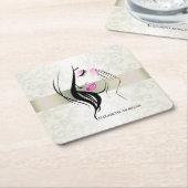 ビンテージ エレガント、シック、レース、少女のシルエット スクエアペーパーコースター (アングル)