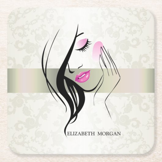ビンテージ エレガント、シック、レース、少女のシルエット スクエアペーパーコースター (正面)
