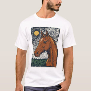 ビンテージ エングレーヴィング 馬 星空アートデザイン Tシャツ