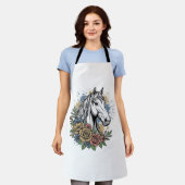 ビンテージ エングレーヴド 馬 花模様 ベクター Tシャツ デザイン_ エプロン (着用した状態)