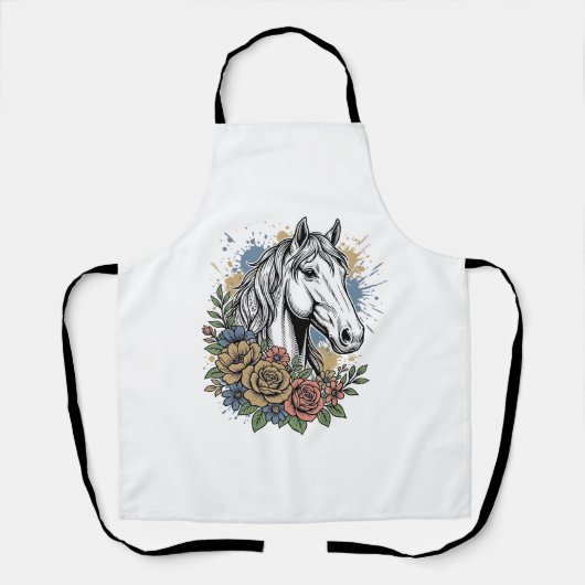 ビンテージ エングレーヴド 馬 花模様 ベクター Tシャツ デザイン_ エプロン (正面)