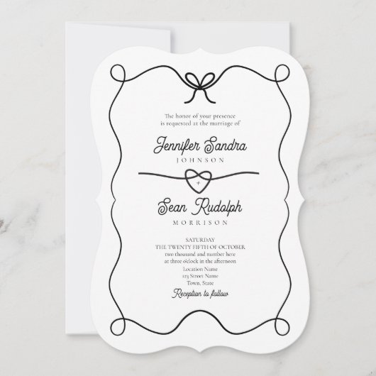 ビンテージ オルネイト ブラック アンド ホワイト ウェディング 招待状 (正面)