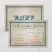 ビンテージ オレンジ、ターコイズ & ブルー DIY ウェディング RSVP (正面/裏面)