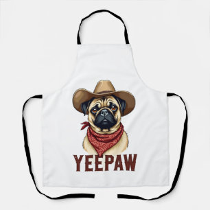 ビンテージ・カウボーイ・パグ・YeePaw・ウエスタン・ドッグ・イラスト エプロン