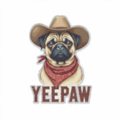 ビンテージ・カウボーイ・パグ・YeePaw・ウエスタン・ドッグ・イラスト シール (正面)