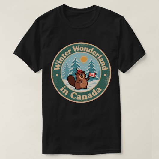 ビンテージ カナダの冬の風景 Tシャツ (デザイン正面)