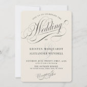 ビンテージ カリグラフィー スクリプト エレガント アイボリー ウェディング 招待状 (正面)