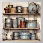 ビンテージ キッチン シェルフ 錫缶 ジャー コーヒーポット ピッチャー ポスター (正面)