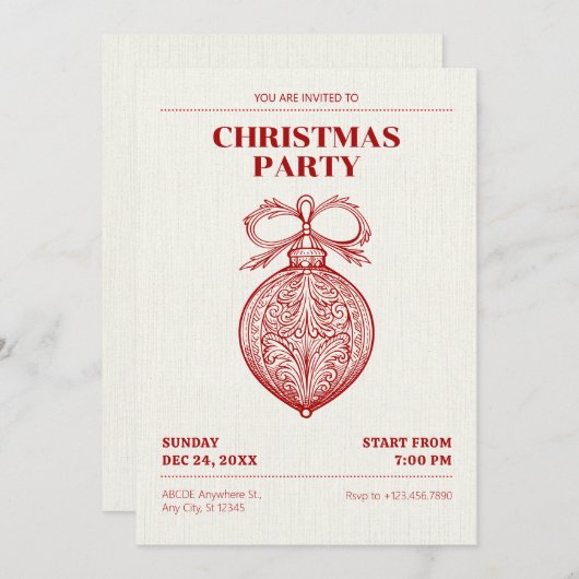ビンテージ クラシック クリスマス オーナメント 招待状 (正面/裏面)