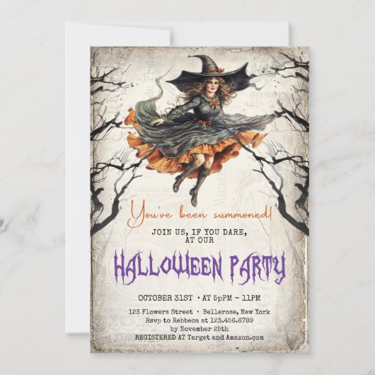 ビンテージ クラシック トラディション 水彩 怖い魔女 招待状 (正面)