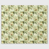 ビンテージ　クリスマスのホーリーと鳥たち ラッピングペーパー (フラット)