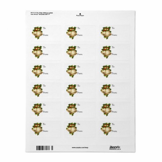 ビンテージ　クリスマスベルとホリーのギフトタグ ラベル (フルシート)